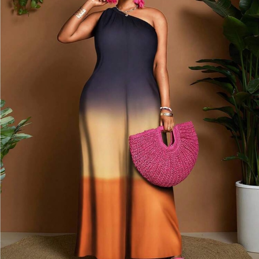 SHEIN Ombre Halter Jumpsuit - Blue, Orange, Tan